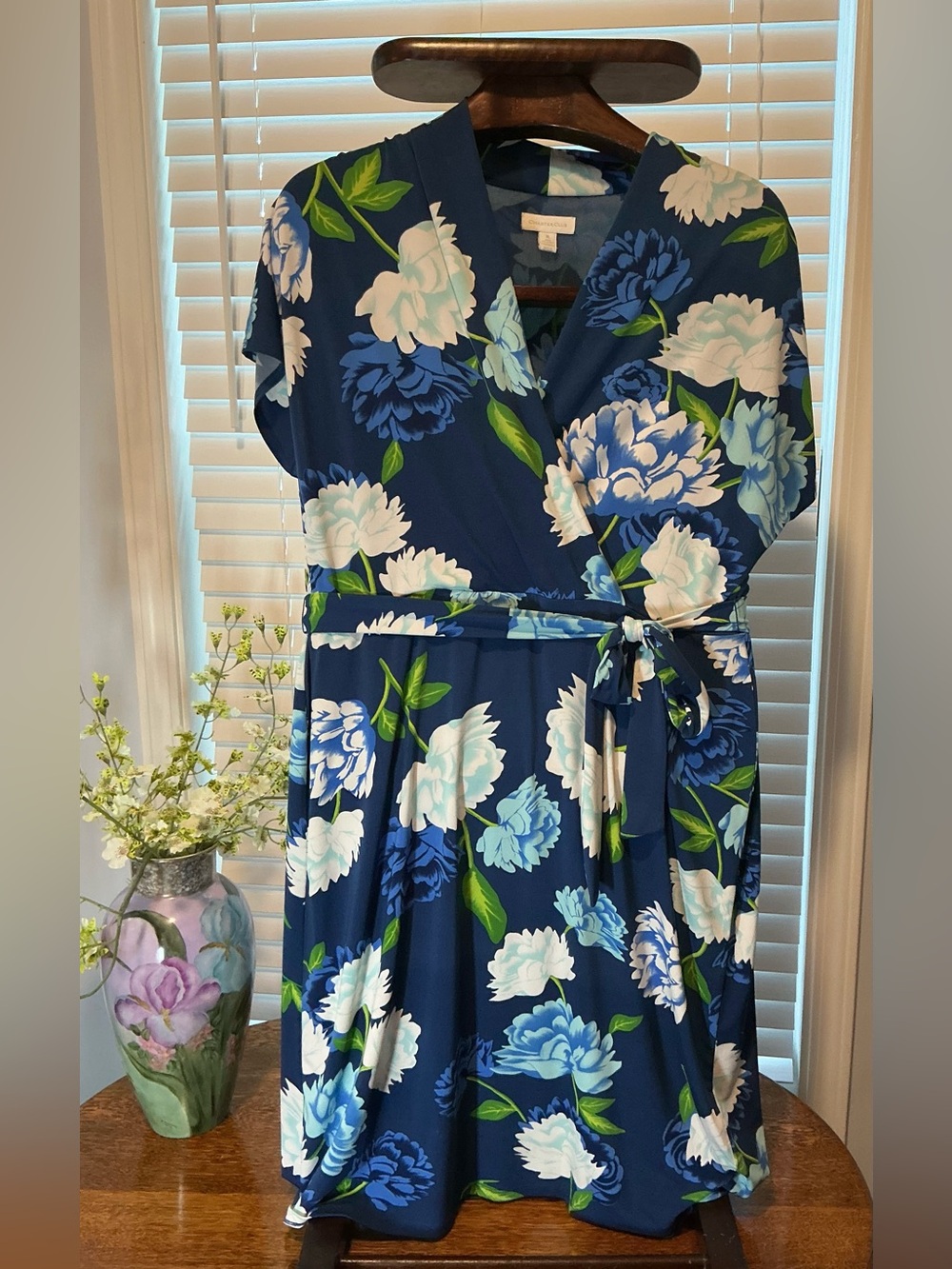 Charter Club  Navy Blue Floral Faux Wrap Midi Dress